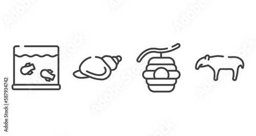 wildlife outline icons set. thin line icons sheet included aquarium, shell, beehive, tapir vector.