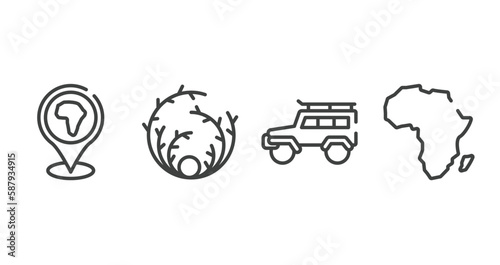 africa outline icons set. thin line icons sheet included location pin, tumbleweed, , africa vector.