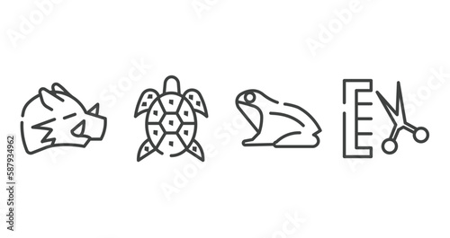 pet grooming outline icons set. thin line icons sheet included boar, turtle, frog, groomer vector.