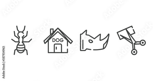 pet grooming outline icons set. thin line icons sheet included ant, dog house, rhinoceros, trimming vector.