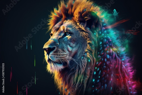 A powerful and majestic lion king overlooking his pride. Generative AI
