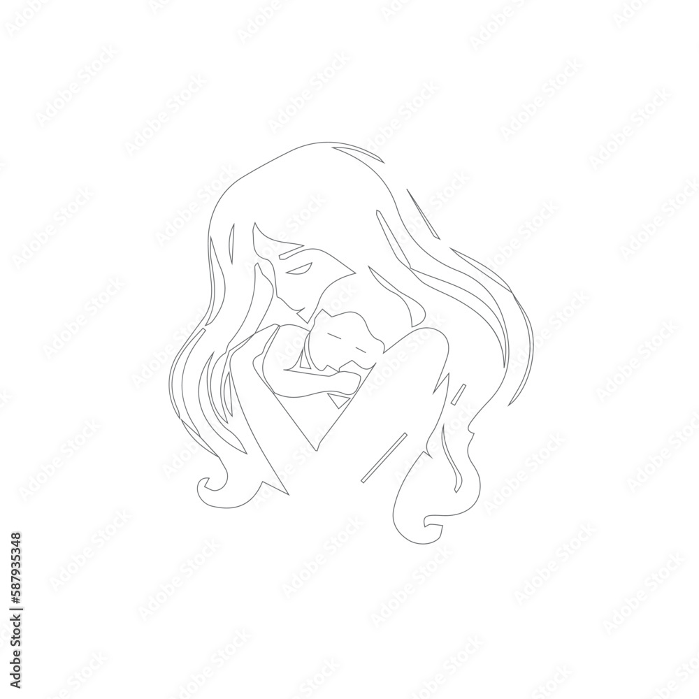Simple mom and baby Artline  design. Mother and baby vector artline. 