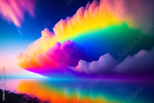 Graphic representation of Rainbow Heart Cloud in the Sky. Generative AI. 