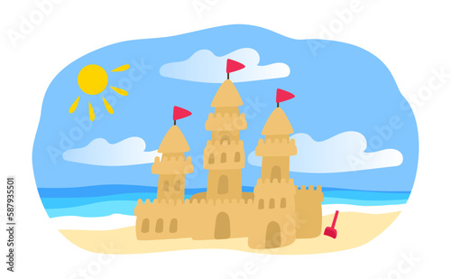 cartoon sand castle on the beach vector illustration