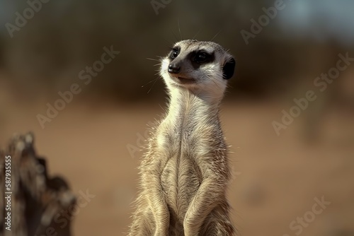 A curious and social Meerkat standing upright - This Meerkat is standing upright, showing off its curious and social nature. Generative AI