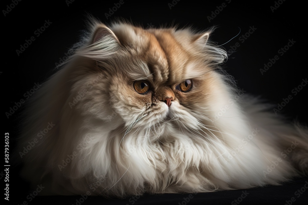 A regal and majestic Persian cat with its long hair flowing. Generative AI