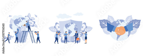 the concept of the Earth day, save the planet, save energy, planet earth protected, people save the planet, the conclusion of the contract, set flat vector modern illustration