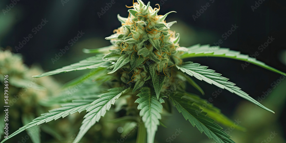 Closeup of a cannabis plant in bloom - Generative AI Closeup of a cannabis plant in bloom - Generative AI