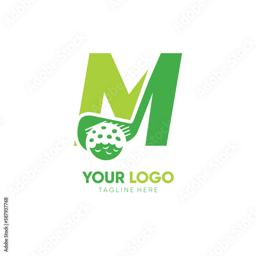 Letter M Initial Stick Golf Logo Design Vector Icon Graphic Emblem Illustration