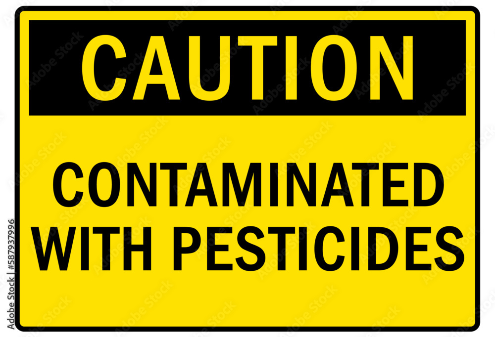 Pesticide chemical hazard sign and labels contaminated with pesticide Pesticide chemical hazard sign and labels contaminated with pesticide