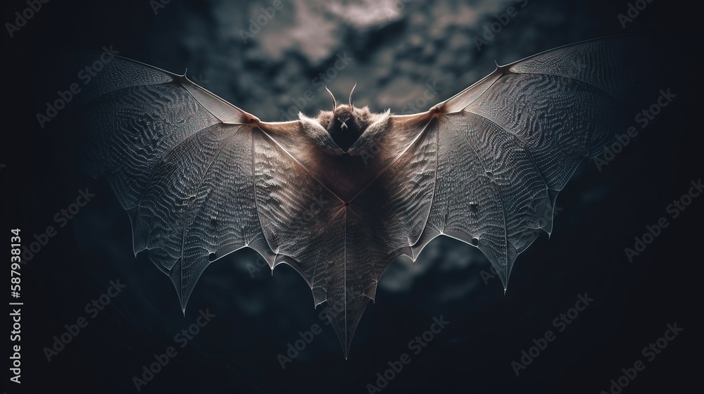 a bat flying through the air with its wings spread out and it's eyes ...