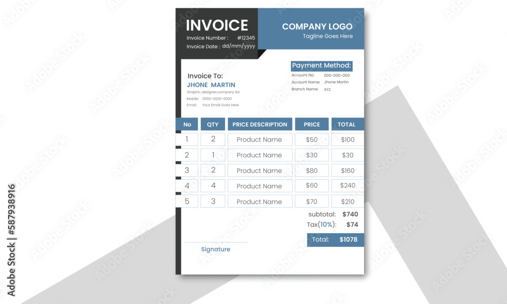 Business invoice form template. Professional and modern invoice template vector design.