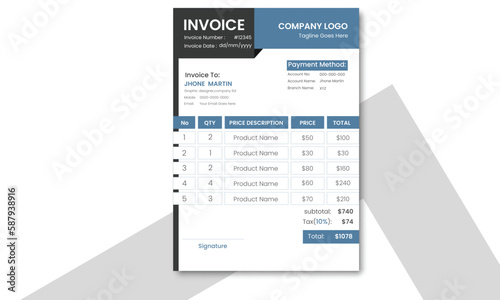 Business invoice form template. Professional and modern invoice template vector design.