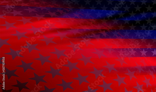 Abstract USA flag in blue and red hue with dim beams of light