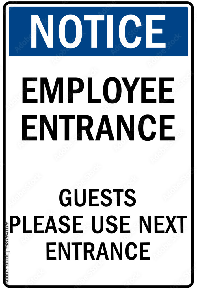 Fototapeta premium Employee entrance only warning sign and labels guest please use next entrance
