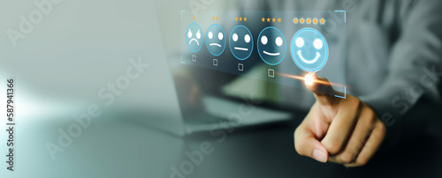 Customer service satisfaction survey feedback for business review rating and best service or finance digital marketing poll or user comment concepts. photo