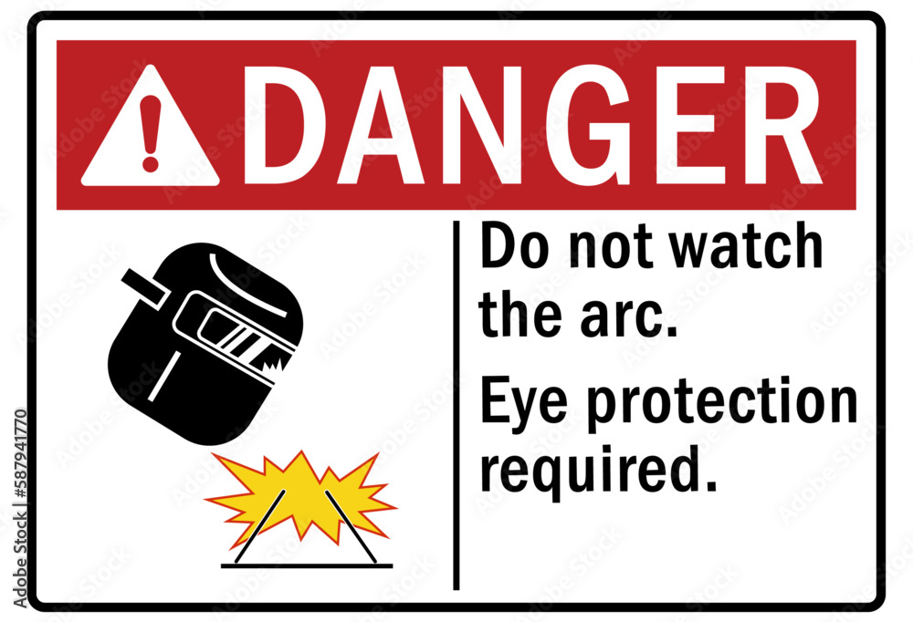 Naklejka premium Arc flash and shock hazard sign and labels do not watch arc. Eye protection required