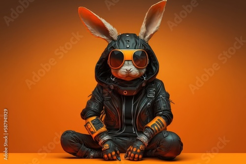 Super Rabbit as superhero background, Easter eggs hunting hero. Generative Ai