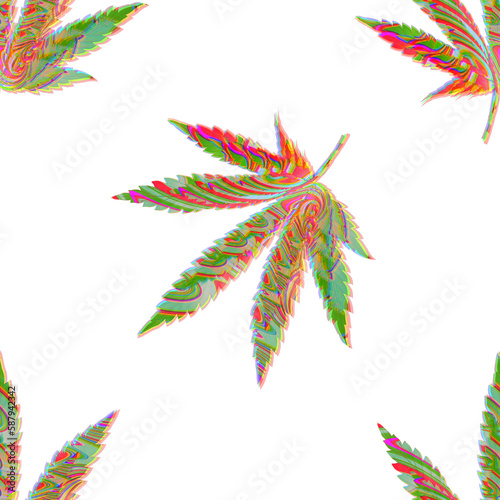 Cannabis leaf. Weed. Marijuana plant. Sativa. Hemp. Digitally hand drawn illustration. Art. Graphic design element. Endless repeatable pattern. Seamless texture. 