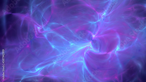 Abstract fractal art background in neon colors  resembling smoke  gas  plasma  aurora  nebula  magic.