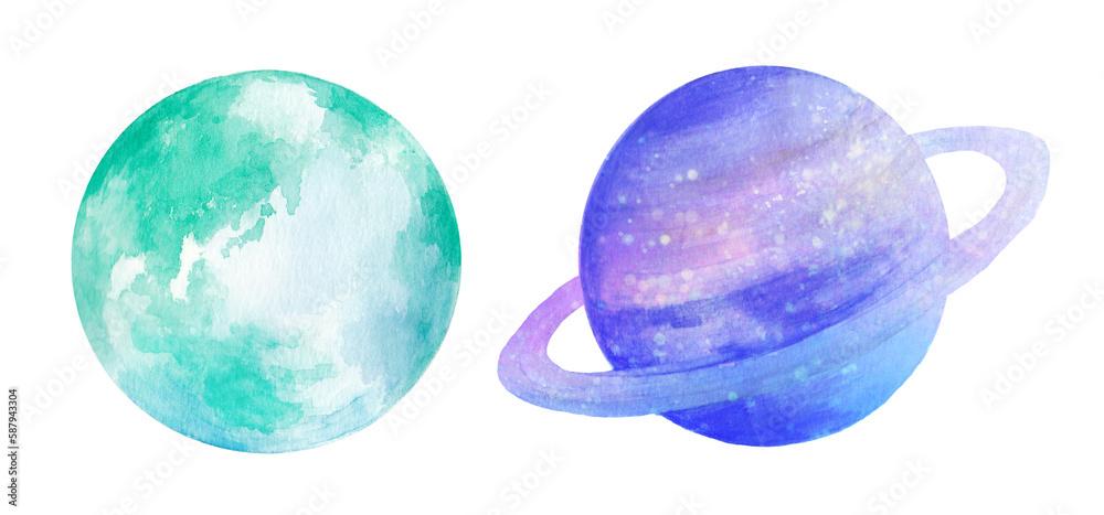 水彩で描いた地球と土星のイラスト 挿絵 背景イラスト 水彩で描いた地球と土星のイラスト 挿絵 背景イラスト