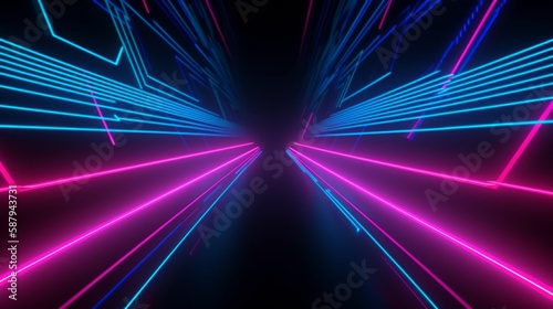 Abstract pink blue neon lines for background. Generative AI