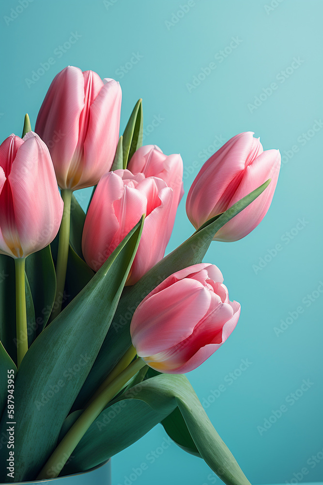 Purple flowers in the garden, Spring purple tulips on a Blue background Purple flowers in the garden, Spring purple tulips on a Blue background