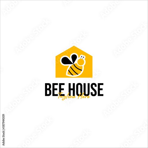 Vector bee house logo design concept illustration idea