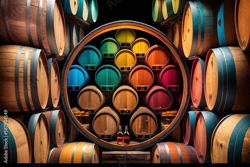 Capturing Colorful Hues Hearty Aromas in the Humid Core of a Barrel Room Generative AI photo