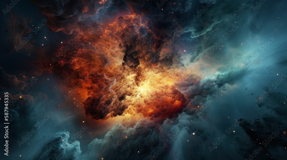 Fototapeta premium The birth of space with nebula and explosion. Generative AI