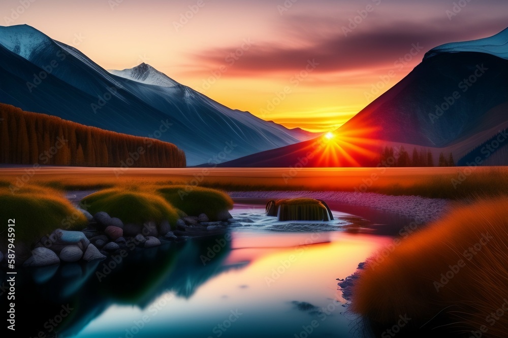 Fototapeta premium sunset over the lake