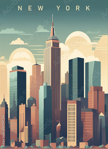 Travel poster of New York City. Generative AI
