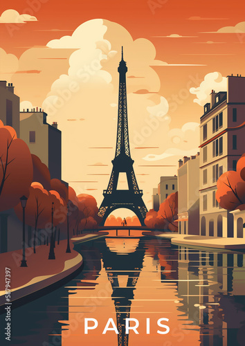Travel poster of Paris. Generative AI