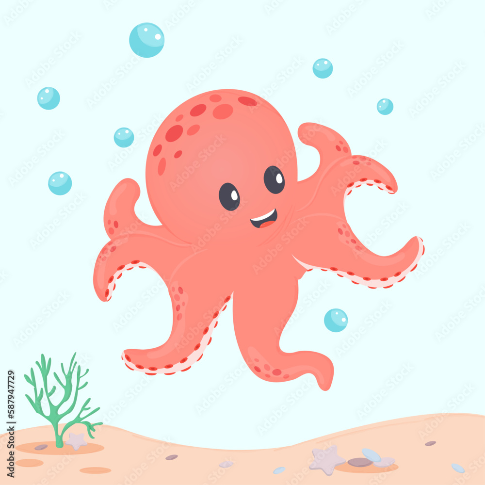 cartoon cute watercolor red octopus cartoon cute watercolor red octopus