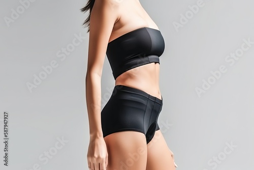 Healthy Body and Waist of Young Fitness Woman in black cloth (Ai generated) (Ai generated)