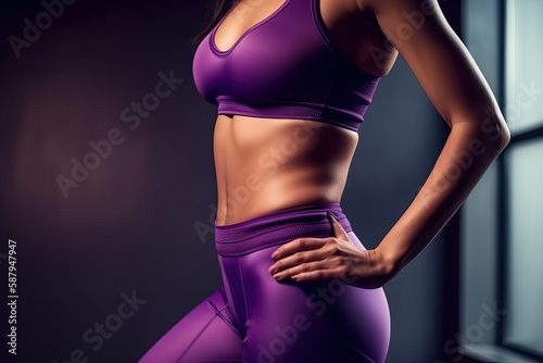 Healthy Body and Waist of Young Fitness Woman in violet cloth (Ai generated)
