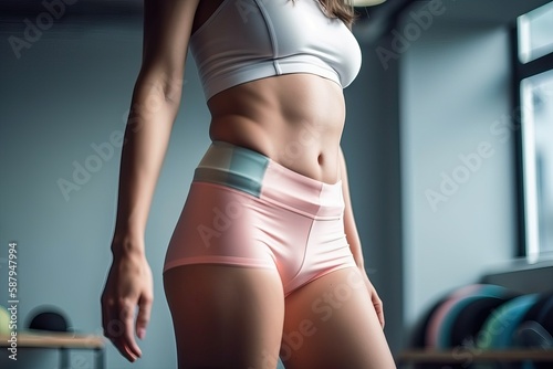 Fit with a Body and Waist Healthy Shape of Young Fitness Woman, pastel cloth (Ai generated)