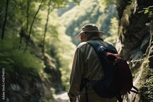 Senior Citizen Enjoying Hiking on Picturesque Trails (Ai generated)