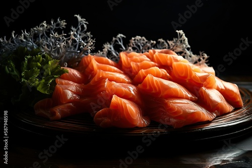 Sashimi salmon platter, arranged japanese food