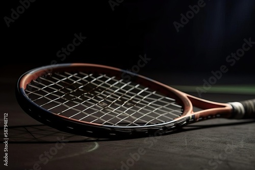 Tennis racket and ball on a court (Ai generated) © thesweetsheep