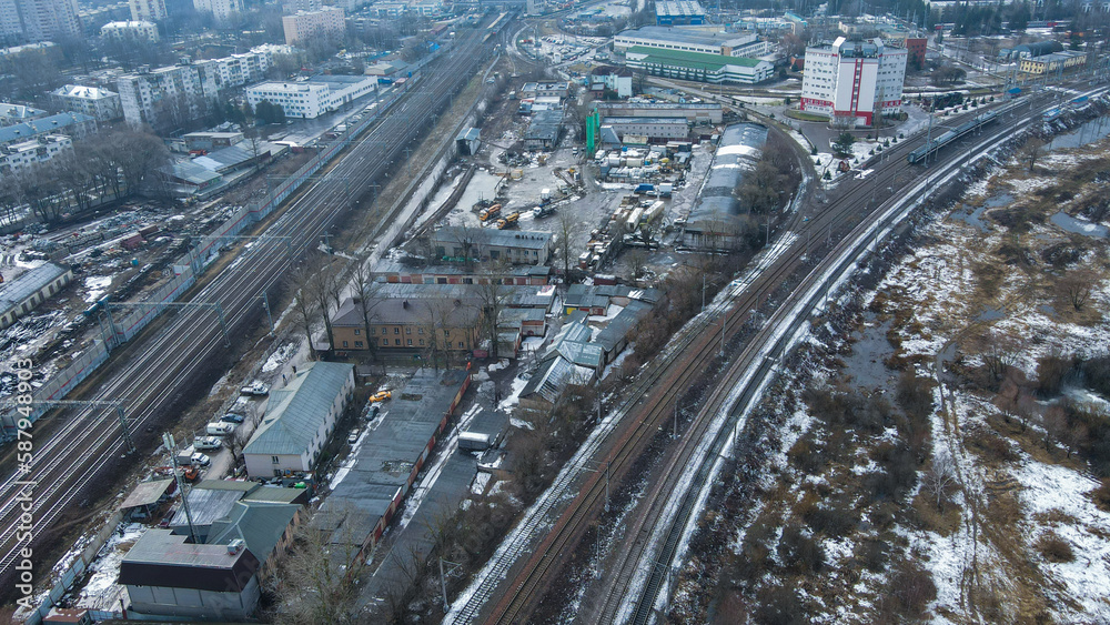 Naklejka premium Bird's-eye view of the railway junction.