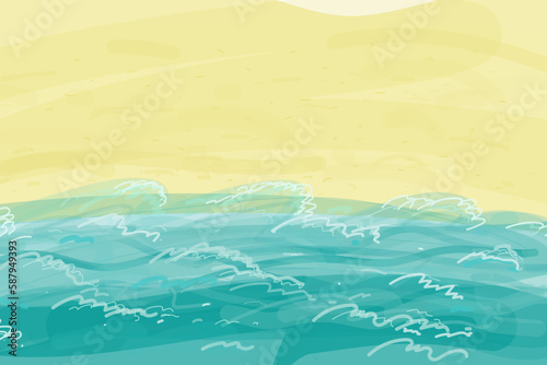 Sea beach. Vector background for decorating summer images. Ocean waves crash onto the warm yellow sand.