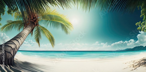 Panoramic Banner Holiday Beach Vacation With Emerald Blue Water Generative AI