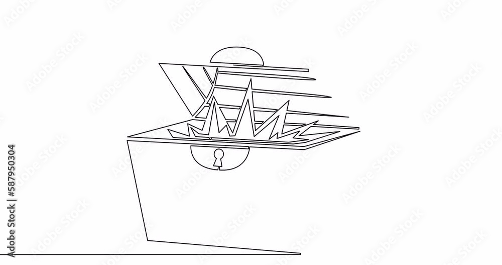 Self drawing line animation Open treasure chest continuous one single line drawn concept video Self drawing line animation Open treasure chest continuous one single line drawn concept video