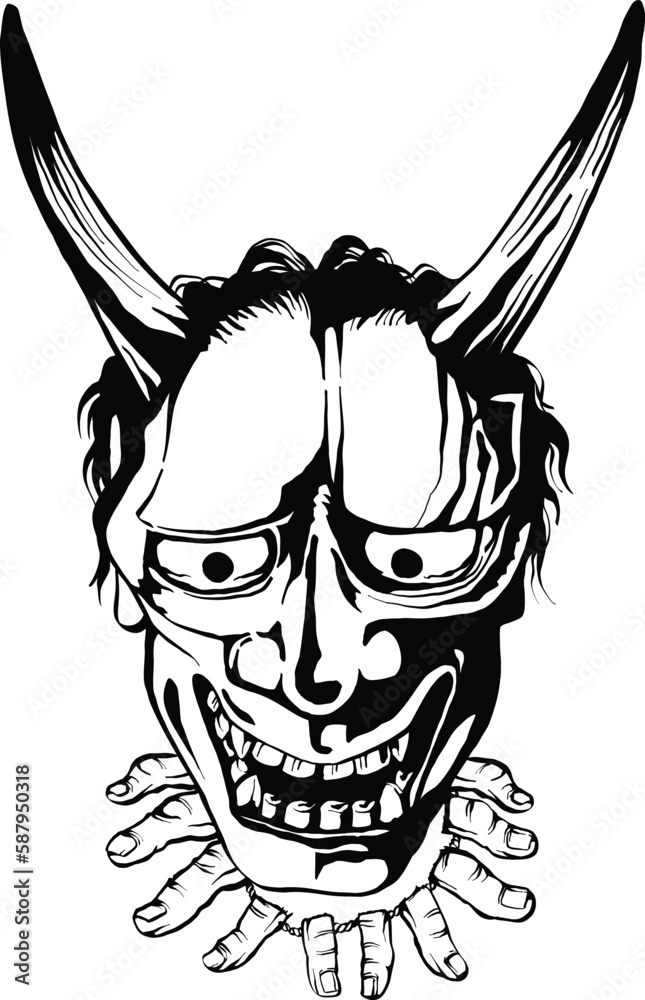 Fototapeta premium Japanese demon with human fingers black and white