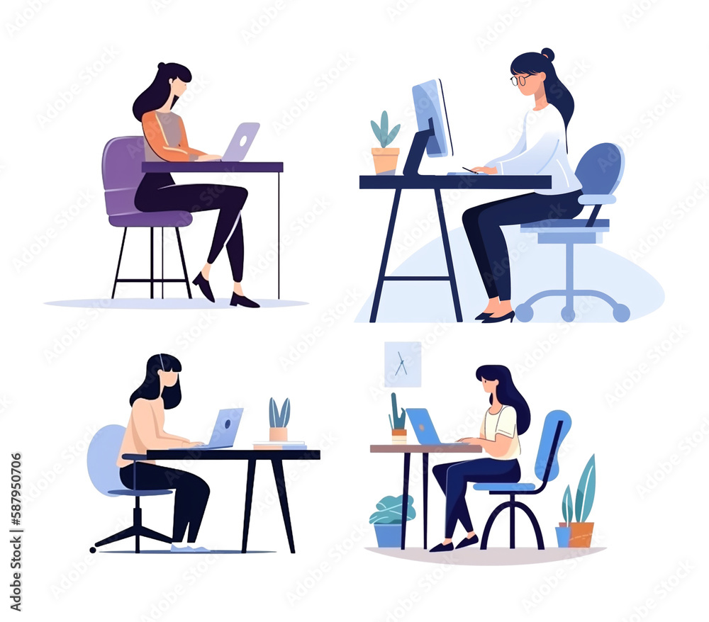 Fototapeta premium Modern Female Professional at Work - Flat Cartoon Illustrations