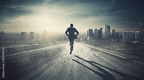 businessman running next to future Generated AI