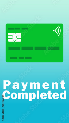 Bank card illustration and text Payment Completed on light blue gradient background