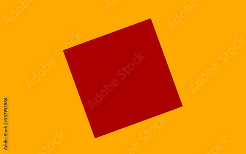 single red square silting and falling slowly onto a plain yellow gold background Fototapet