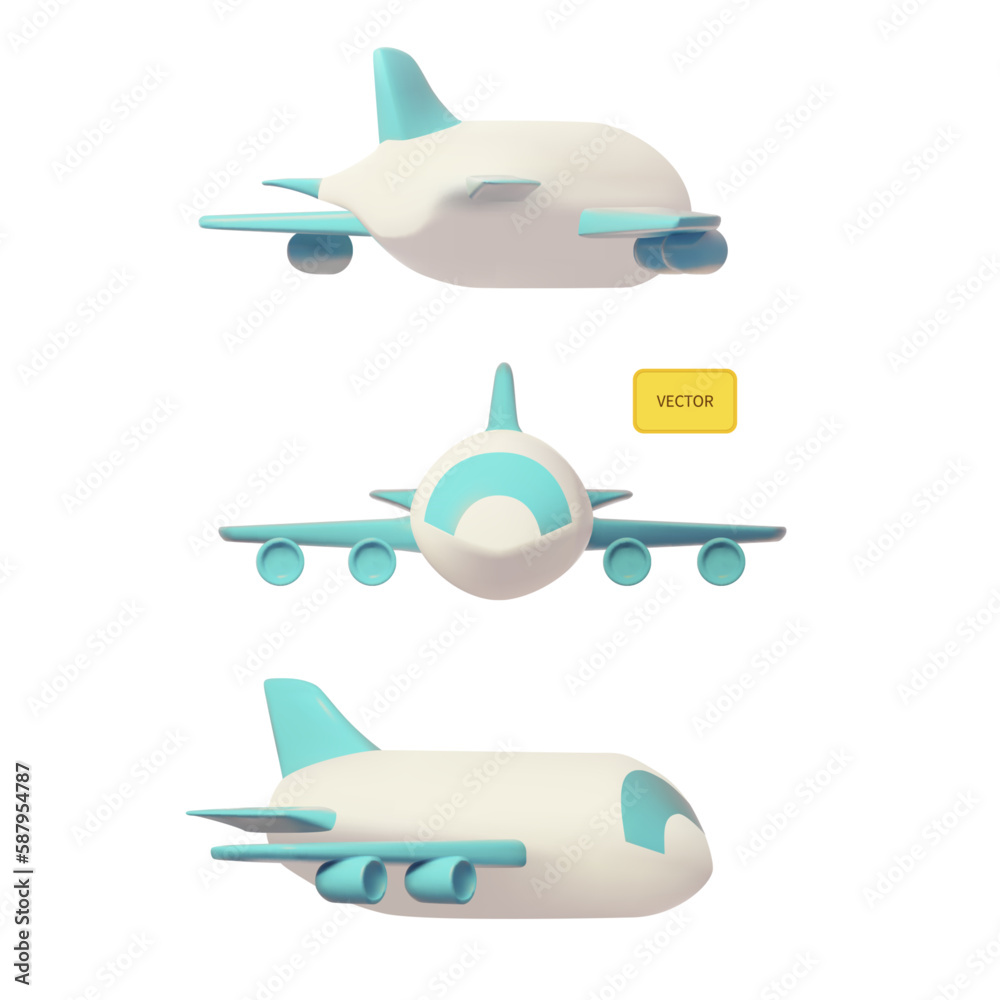 Cute plane in three wives. Travel and vacation design element.